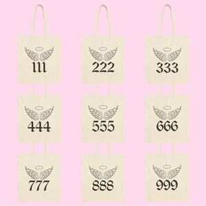 Angel Numbers Tote Bag - Available in Beige, Pink, Brown, & Black